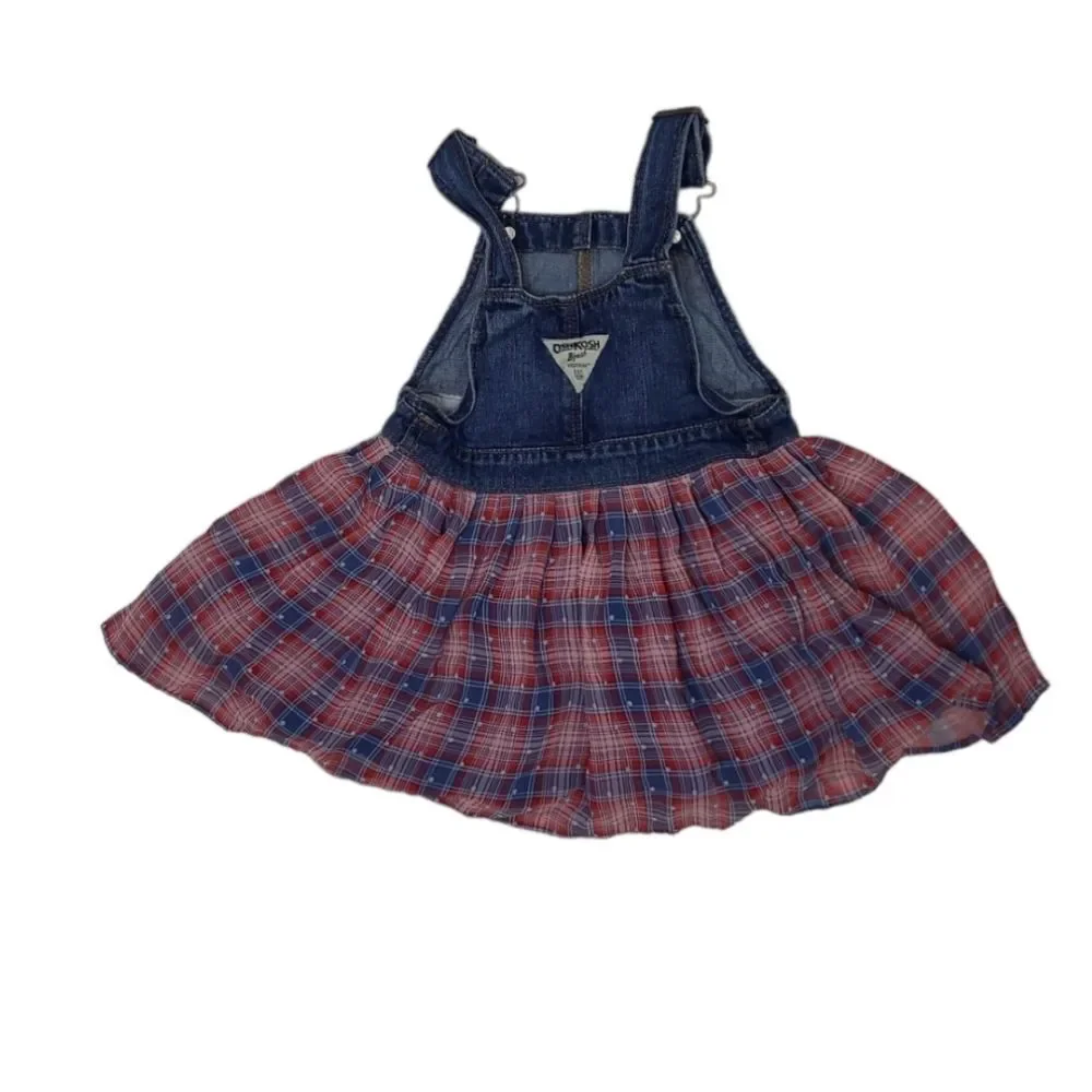OSHKOSH B'GOSH red plaid denim‎ jumper dress vestbak 2T